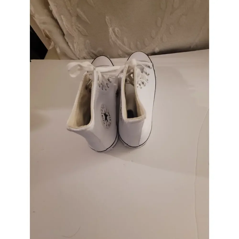 Converse Chuck Taylor All Star High Top White Leather Lace Up Sneaker woman 7.5